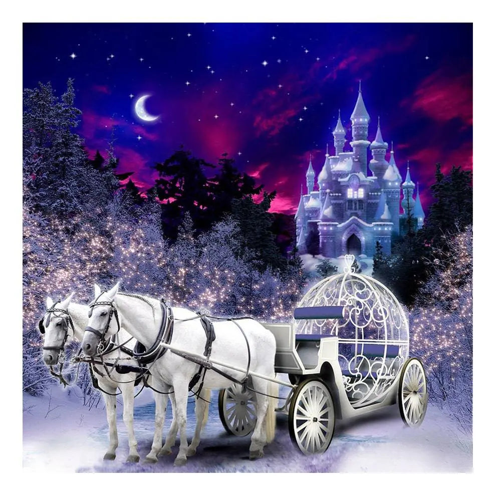 Cinderella's Carriage and Castle Photo Backdrop - Pro 8 x 8