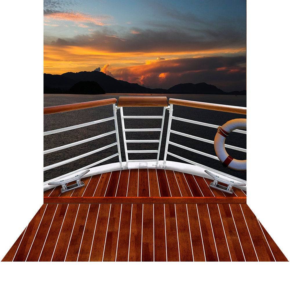 Sunset Cruise Ship Photo Backdrop - Basic 8 x 16