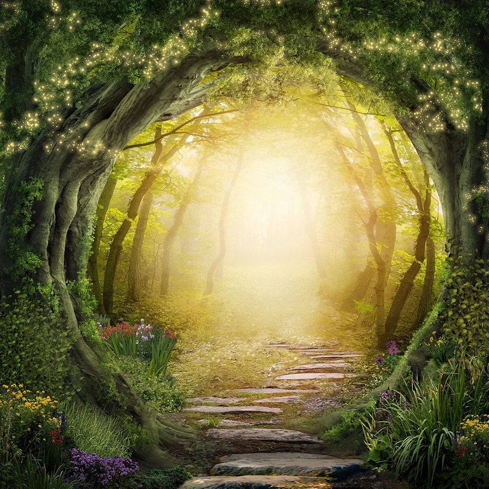 Enchanted Forest Pathway Photo Backdrop, Fairytale Outdoor Wedding, Twilight Fairy Photo Backdrop, Fantastic Beasts Decor, Wedding Reception - Pro 10 x 10