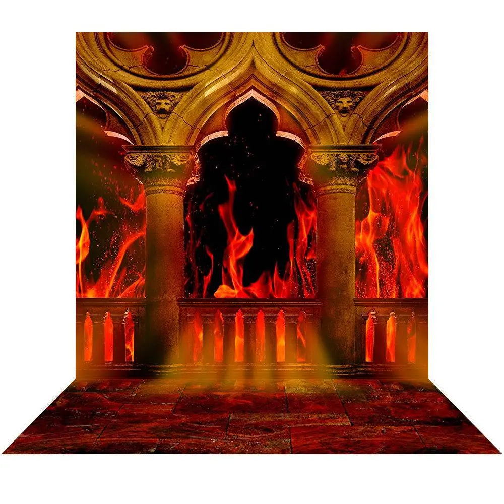 Veranda Columns On Fire Photography Backdrop - Basic 8 x 16