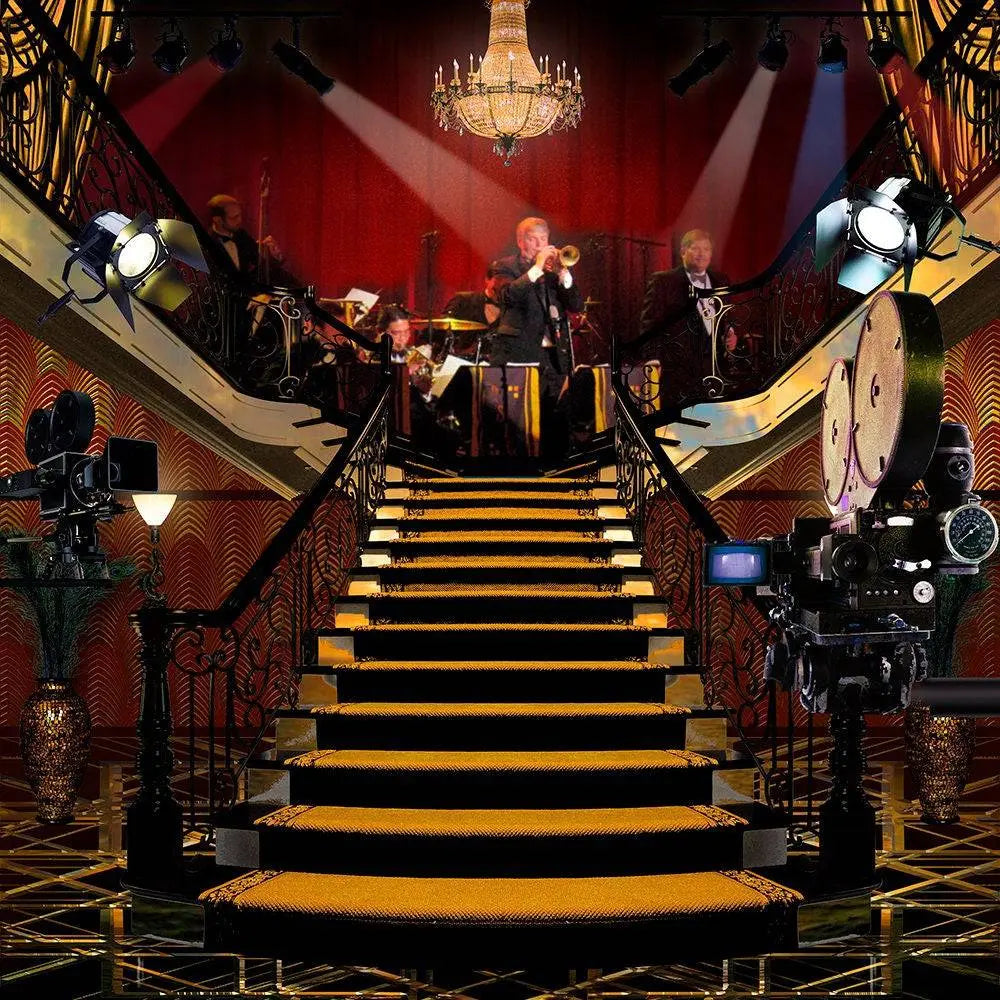 1920s Double Stair Big Band Photo Backdrop - Basic 10 x 8
