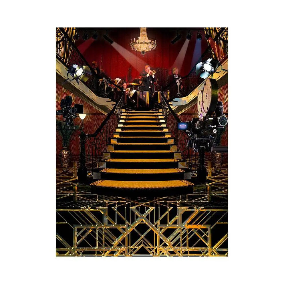 1920s Double Stair Big Band Photo Backdrop - Basic 5.5 x 6.5