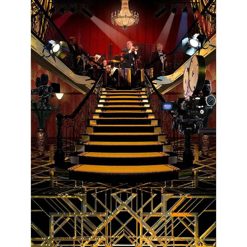 1920s Double Stair Big Band Photo Backdrop - Basic 8 x 10