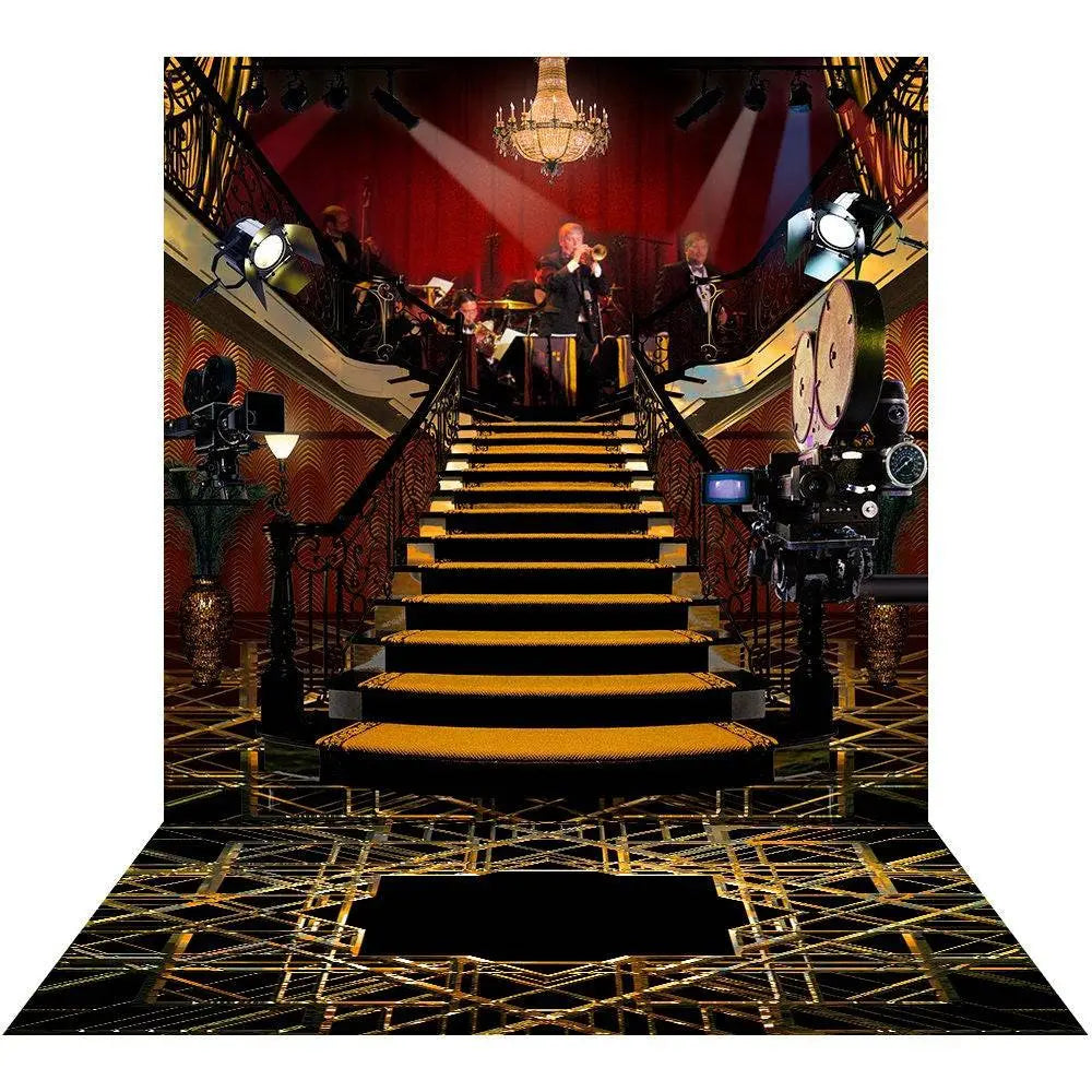 1920s Double Stair Big Band Photo Backdrop - Basic 8 x 16