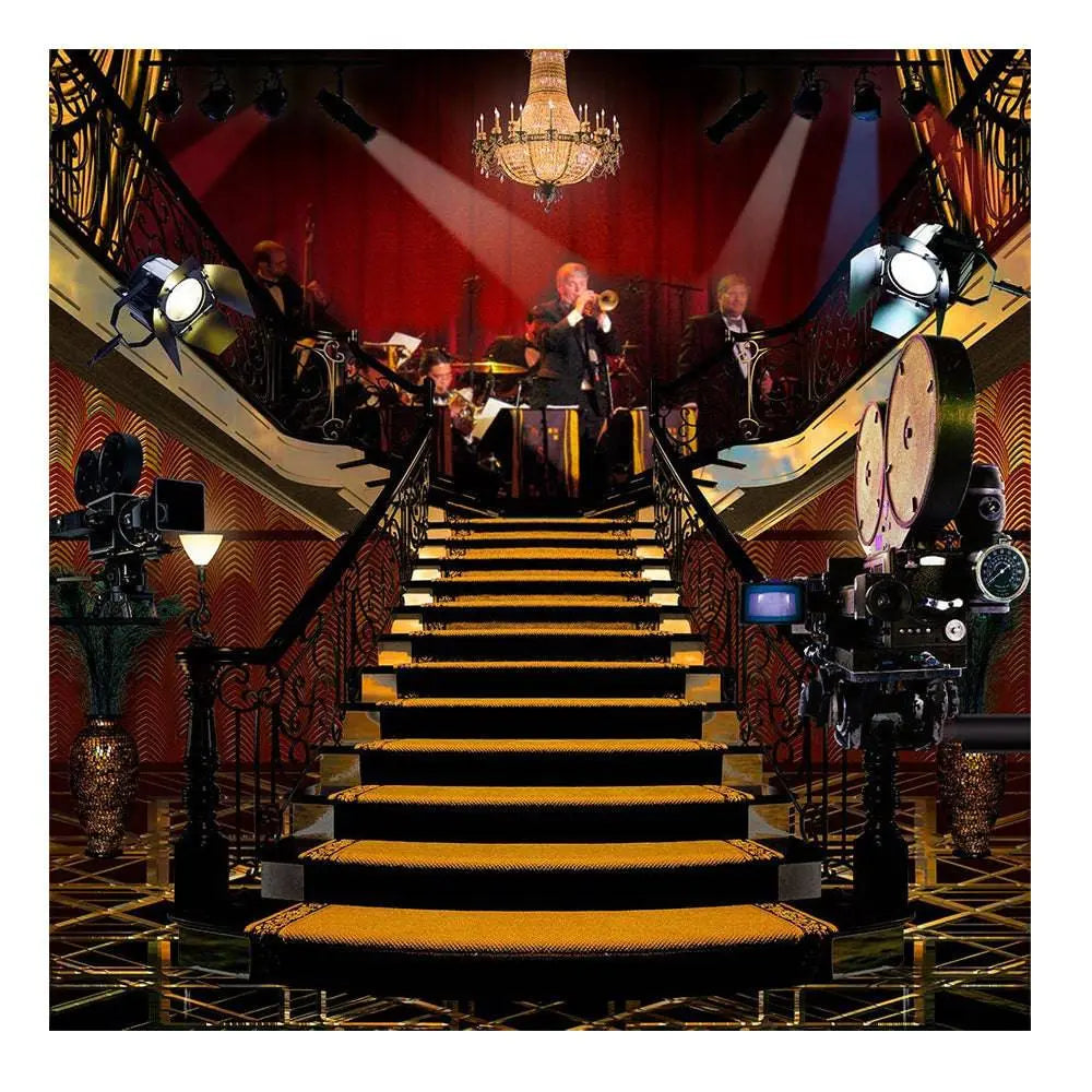 1920s Double Stair Big Band Photo Backdrop - Basic 8 x 8