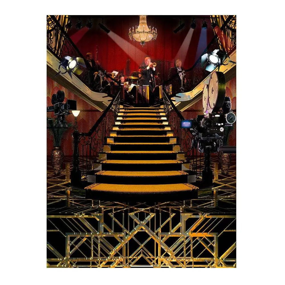 1920s Double Stair Big Band Photo Backdrop - Pro 6 x 8