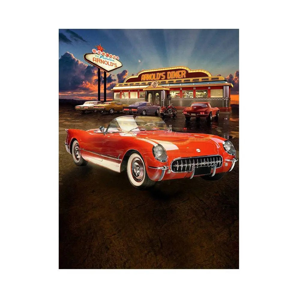 Grease 50s Diner with Corvette Photo Backdrop - Basic 5.5 x 6.5
