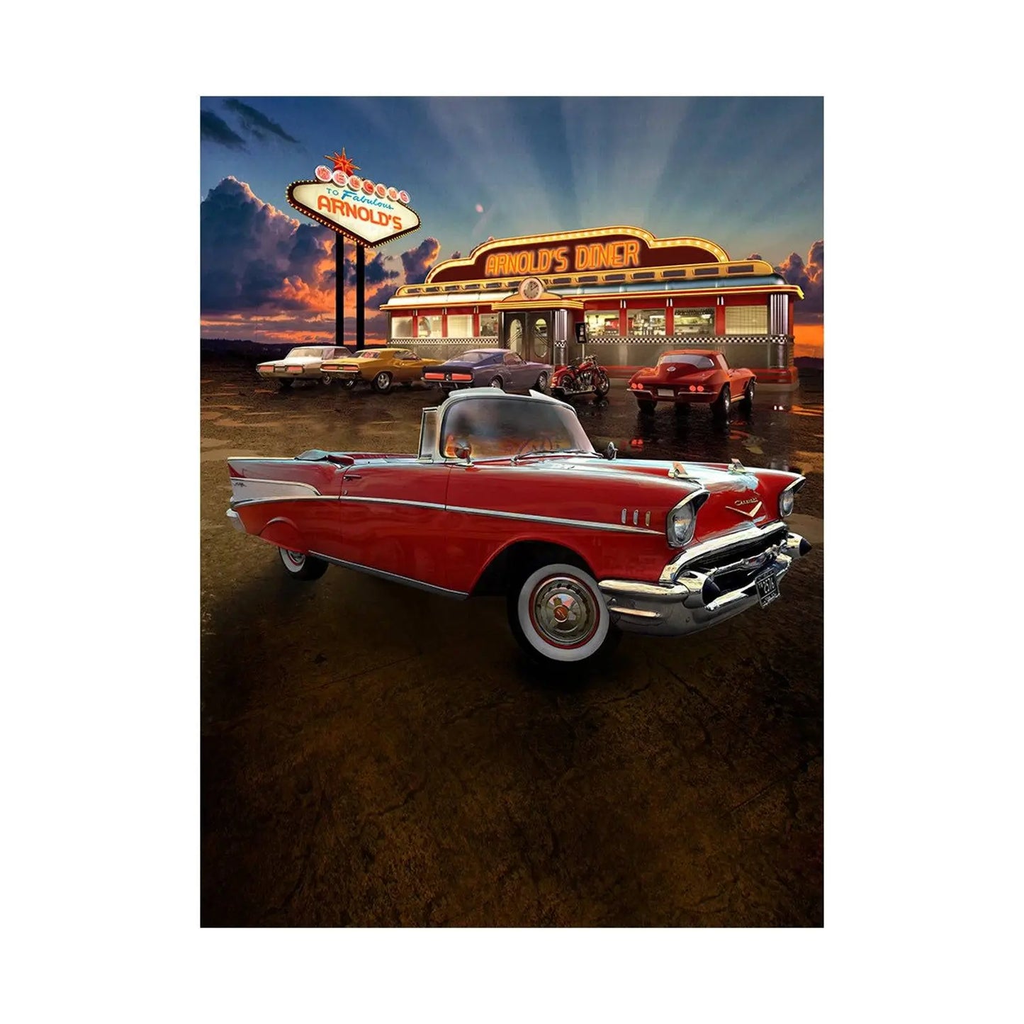 Grease Movie, Red 57 Chevy Diner Photo Backdrop