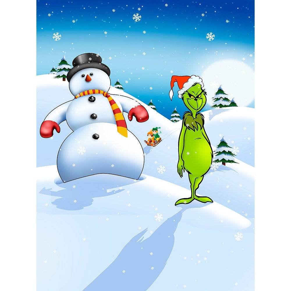 Grinch and Snowman Photography Backdrop - Basic 8 x 10
