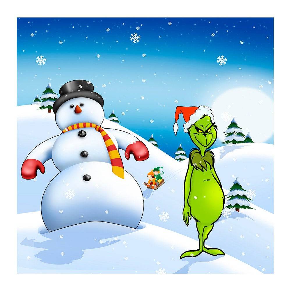 Grinch and Snowman Photography Backdrop - Basic 8 x 8