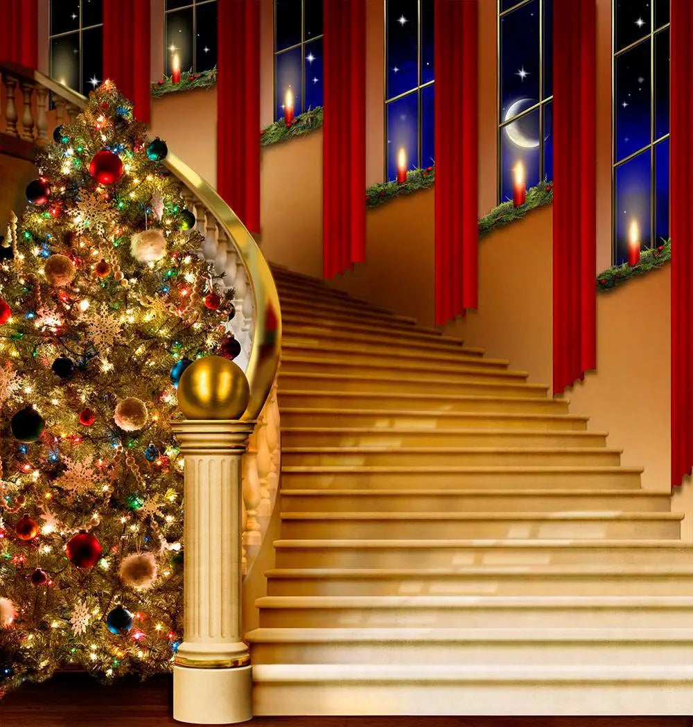Holiday Staircase Photo Backdrop - Basic 8 x 16