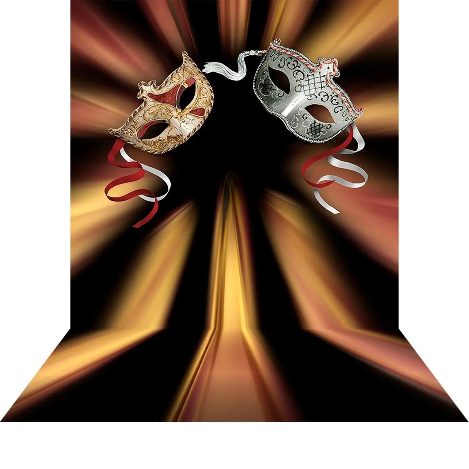 Mardi Gras Masquerade Gold Photography Backdrop - Basic 8  x 16