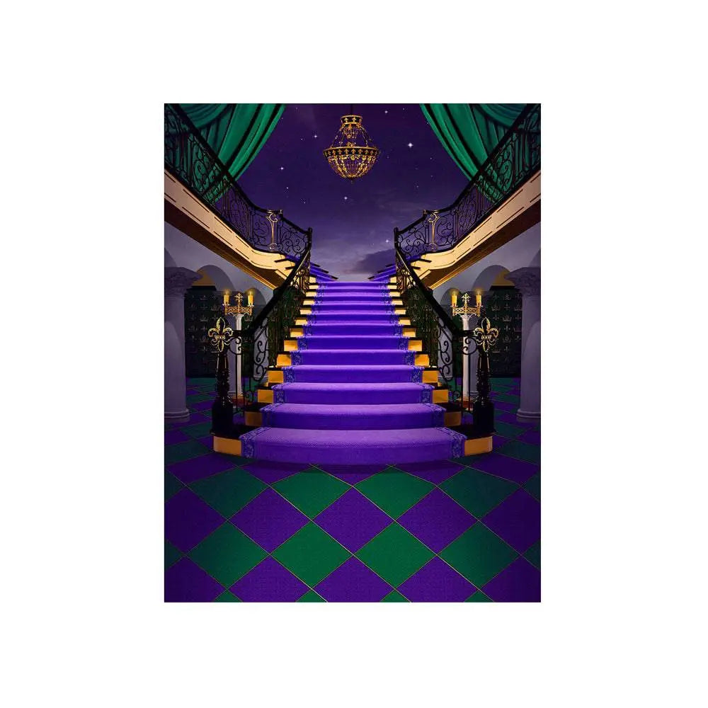 Gold Green Purple Staircase Photography Backdrop - Basic 4.4 x 5