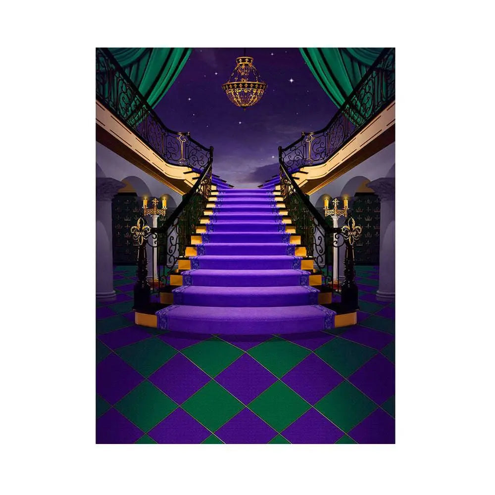 Gold Green Purple Staircase Photography Backdrop - Basic 5.5 x 6.5