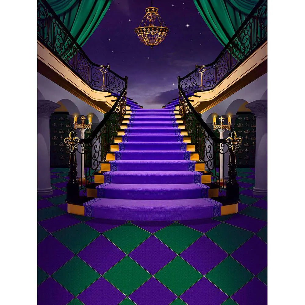 Gold Green Purple Staircase Photography Backdrop - Basic 8 x 10