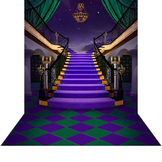 Gold Green Purple Staircase Photography Backdrop - Basic 8  x 16