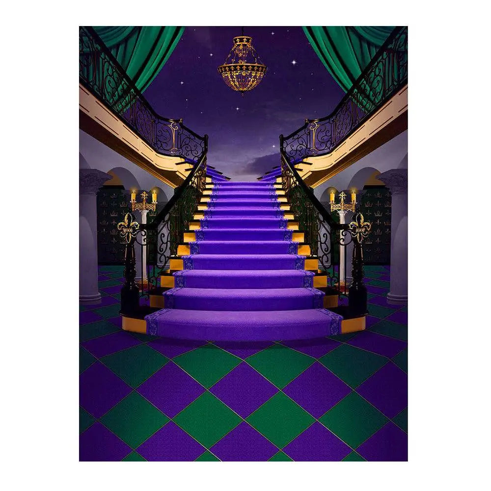 Gold Green Purple Staircase Photography Backdrop - Pro 6 x 8