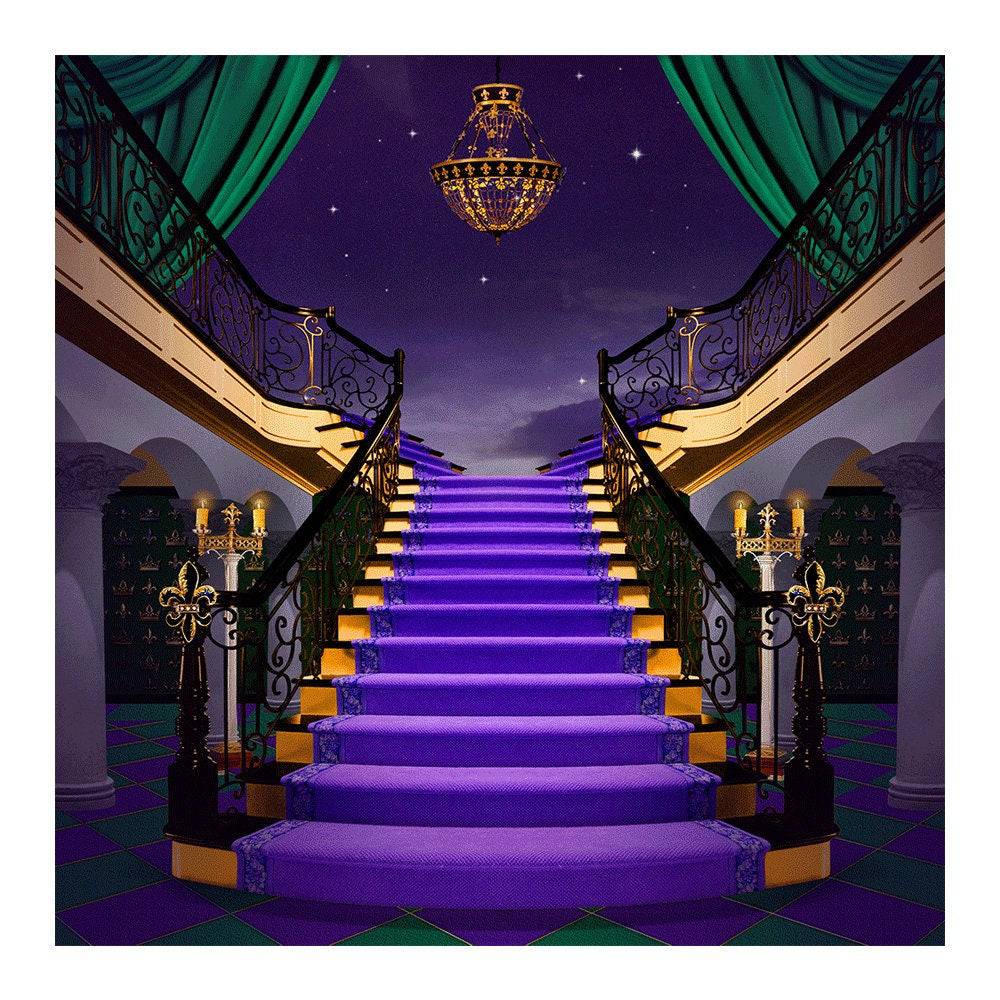 Gold Green Purple Staircase Photography Backdrop - Pro 8 x 8