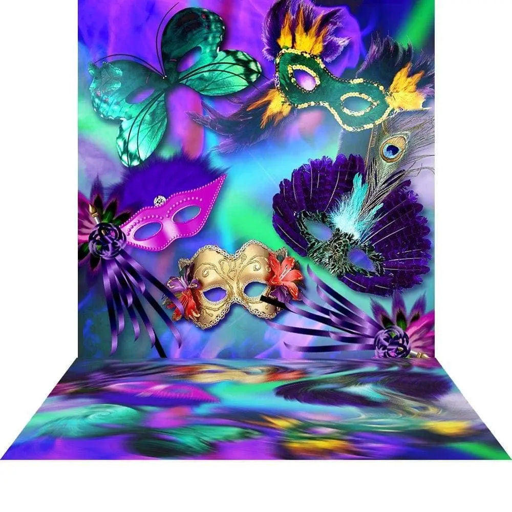 Colorful Masked Mardi Gras Photo Backdrop - Pro 10  x 20