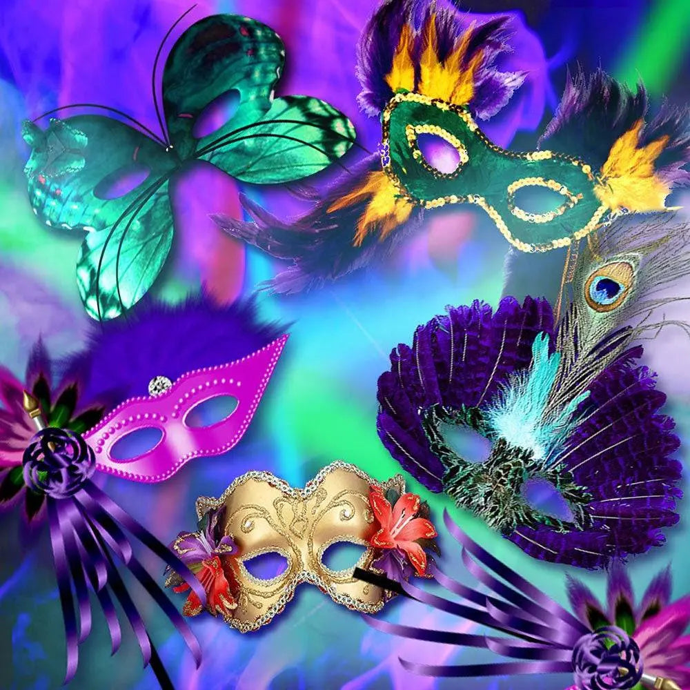 Colorful Masked Mardi Gras Photo Backdrop - Pro 10  x 8
