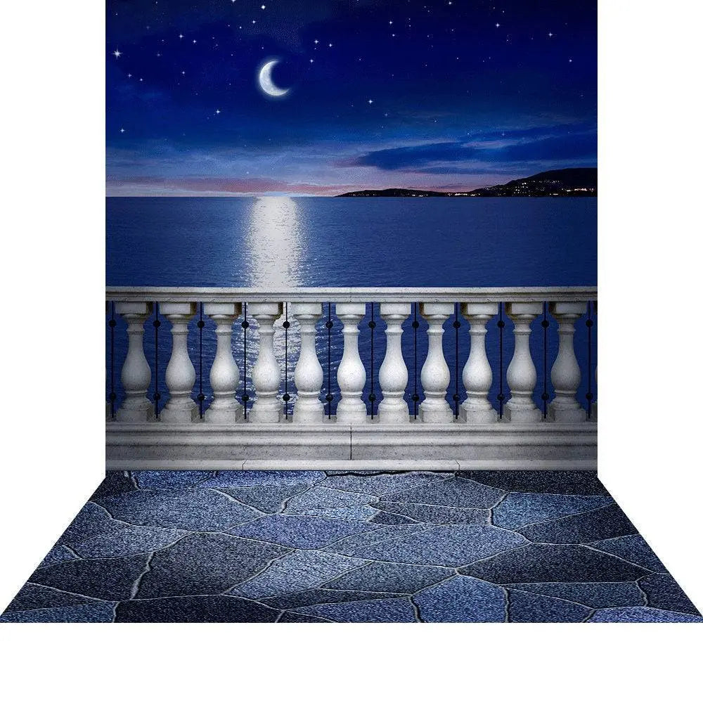 Mediterranean Sea Balcony Photography Backdrop - Basic 8  x 16