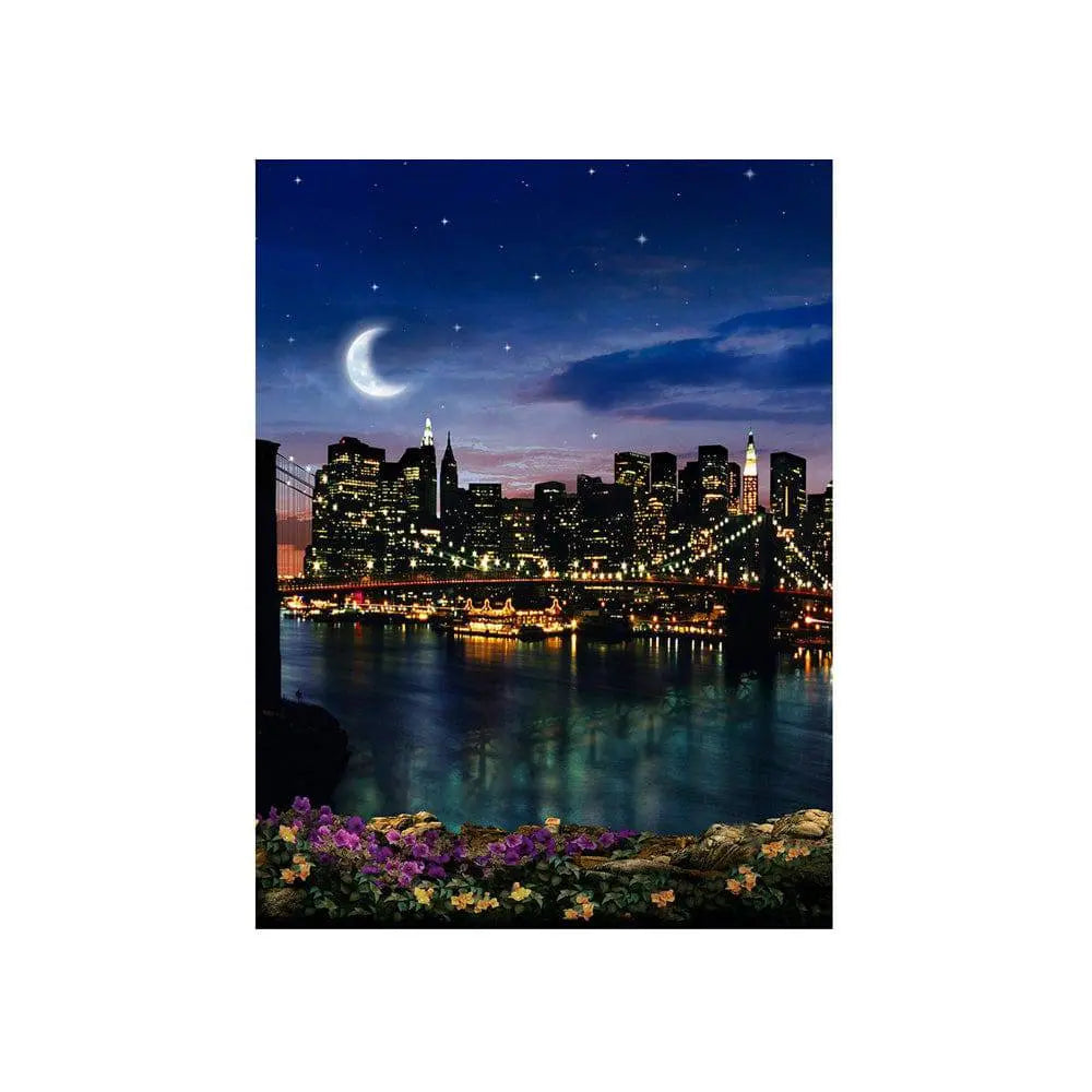 New York Brooklyn Bridge at Night Photo Backdrop - Basic 4.4 x 5