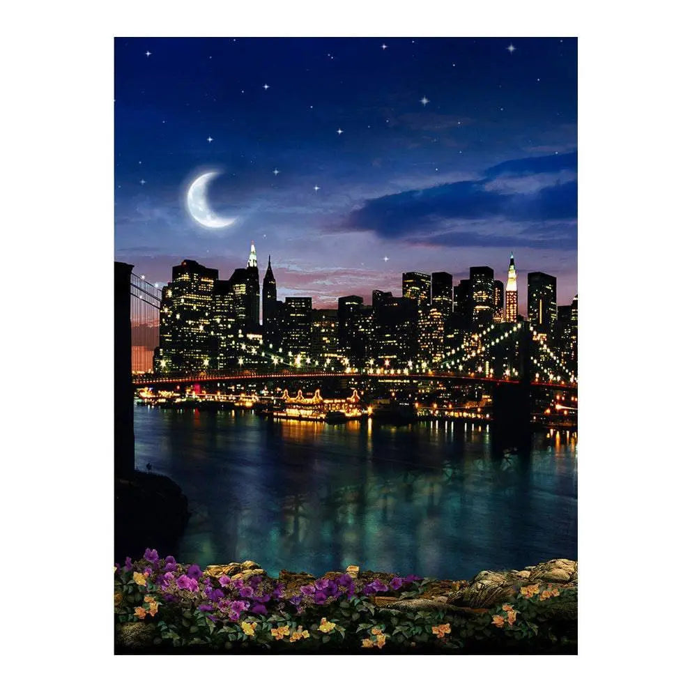 New York Brooklyn Bridge at Night Photo Backdrop - Basic 6 x 8