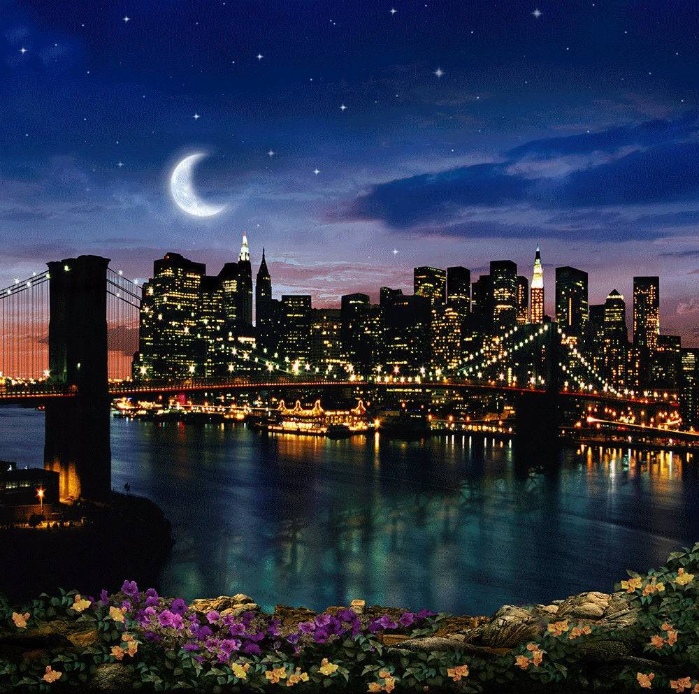 New York Brooklyn Bridge at Night Photo Backdrop - Pro 10 x 10