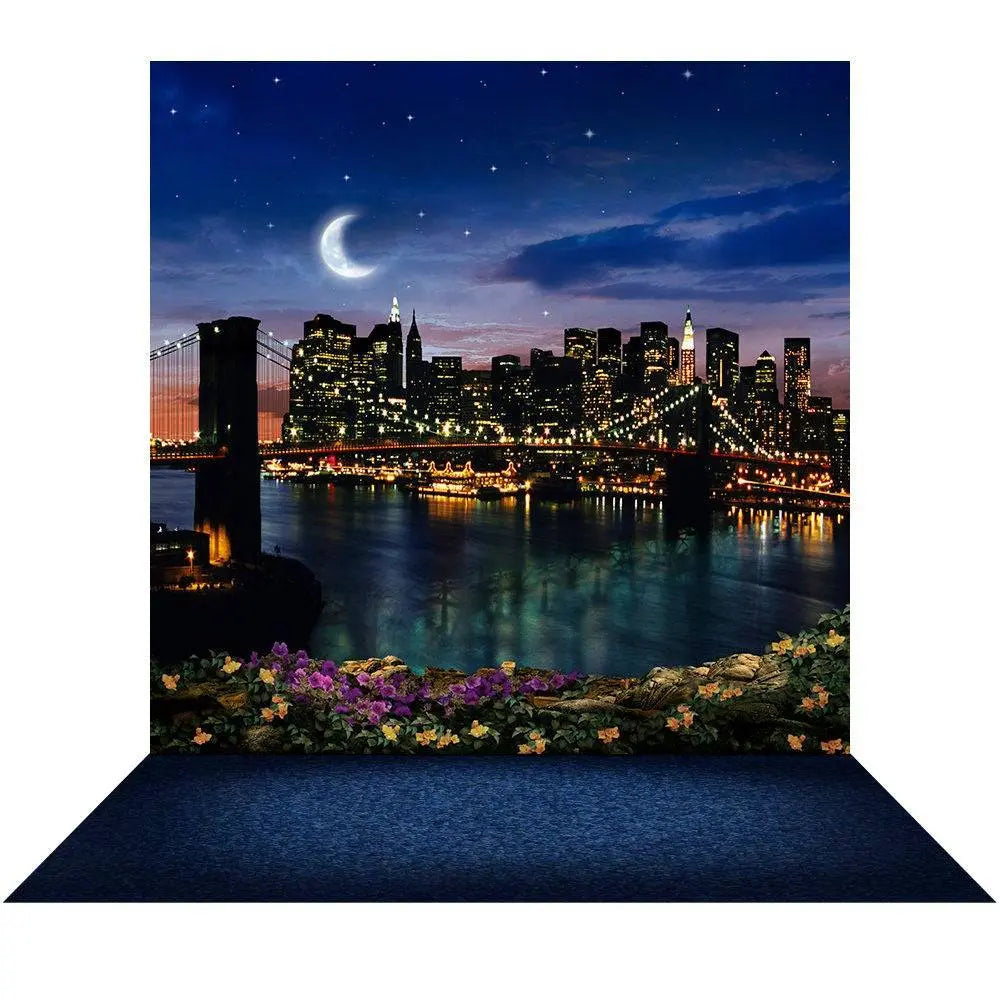 New York Brooklyn Bridge at Night Photo Backdrop - Pro 9 x 16