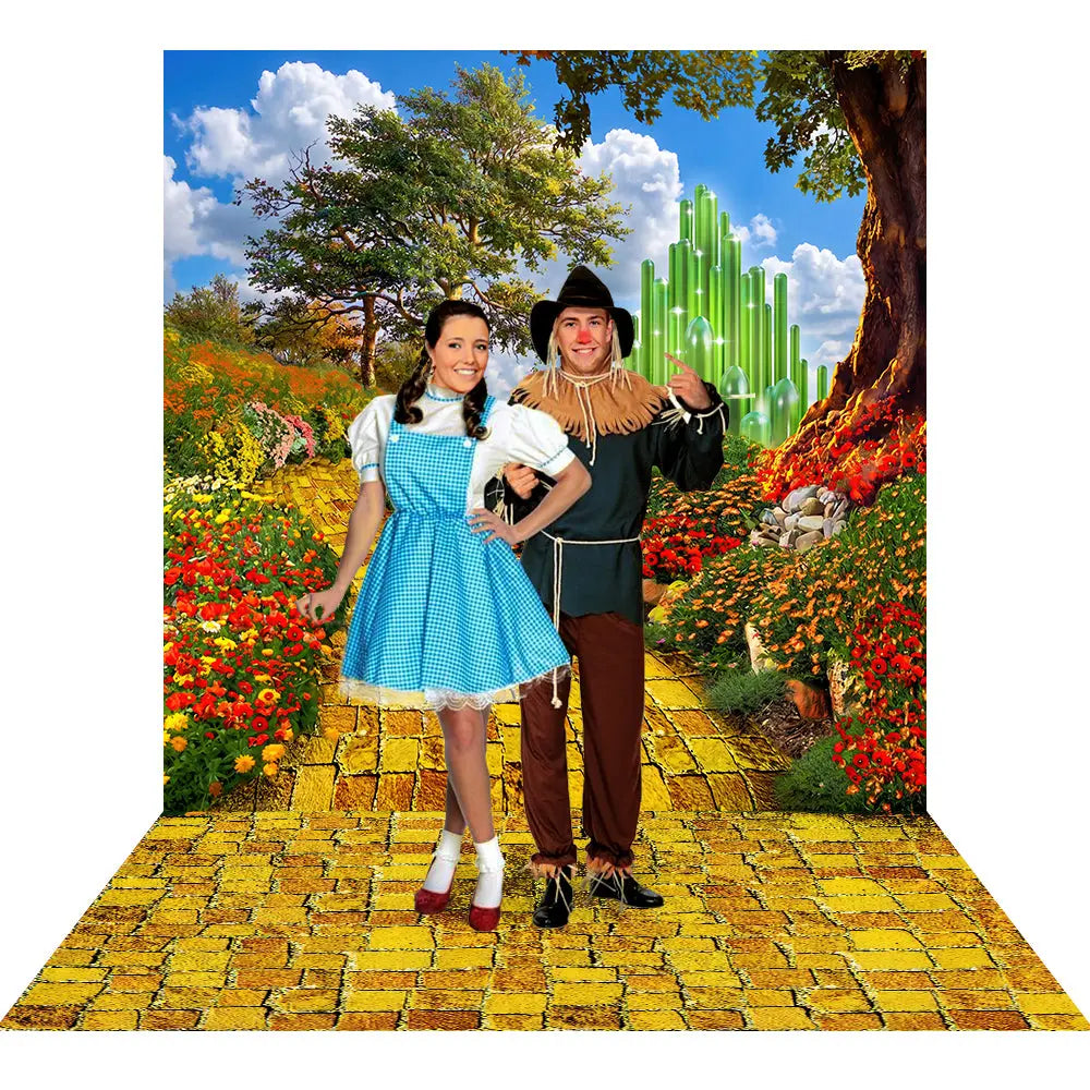 size 0 homecoming dress Wizard of Oz Yellow Brick Road Backdrop, Emerald City in the distance –  Alba Backgrounds