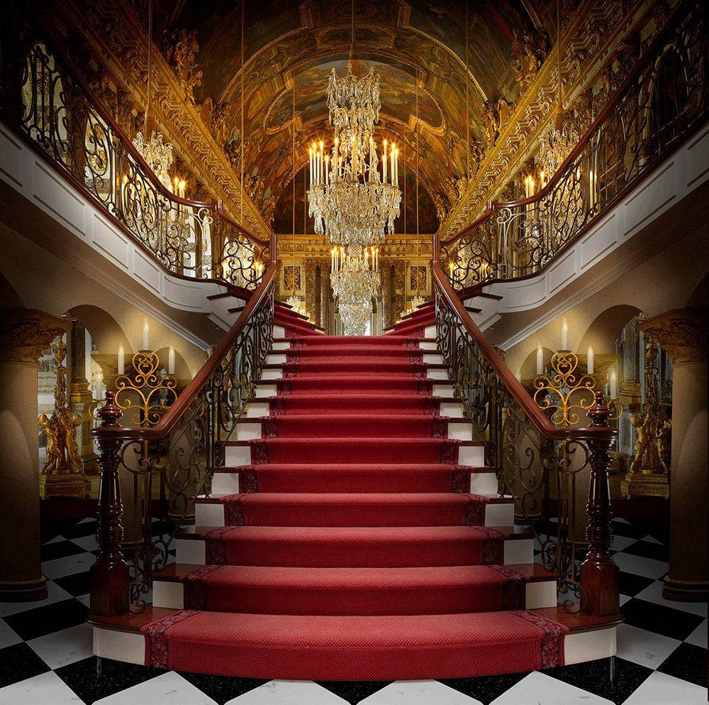 Checkered Palace Stairway Photo Backdrop - Basic 10 x 8
