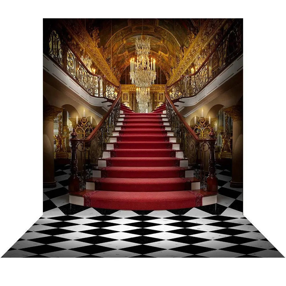 Checkered Palace Stairway Photo Backdrop - Basic 4.4 x 5