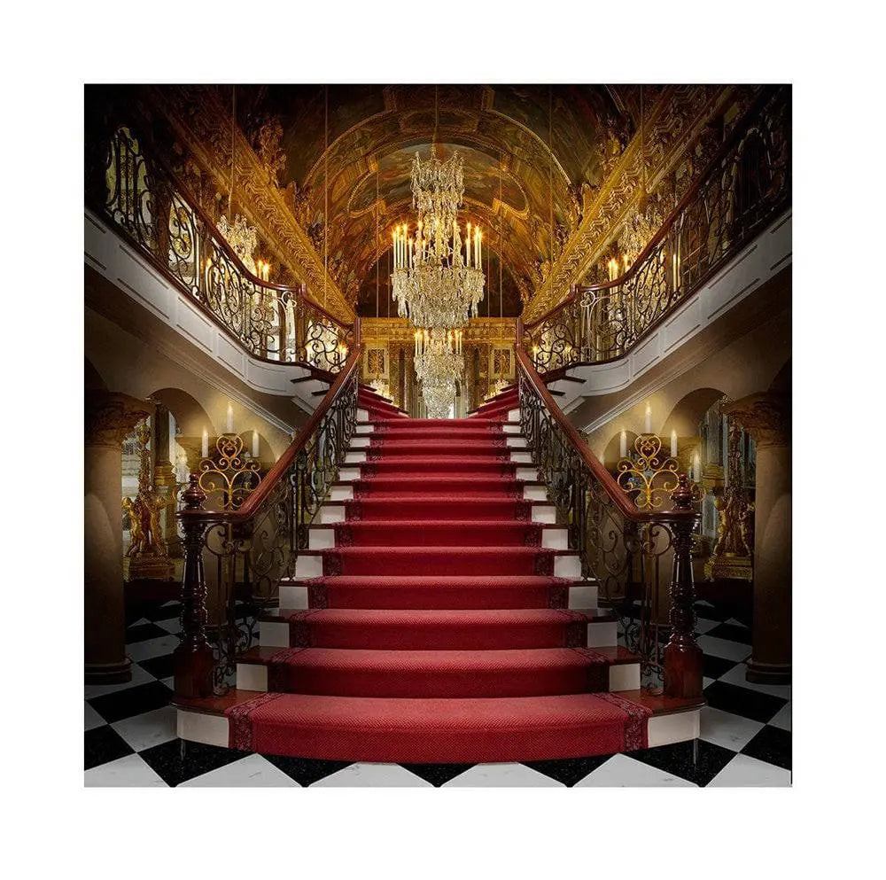 Checkered Palace Stairway Photo Backdrop - Basic 8 x 8