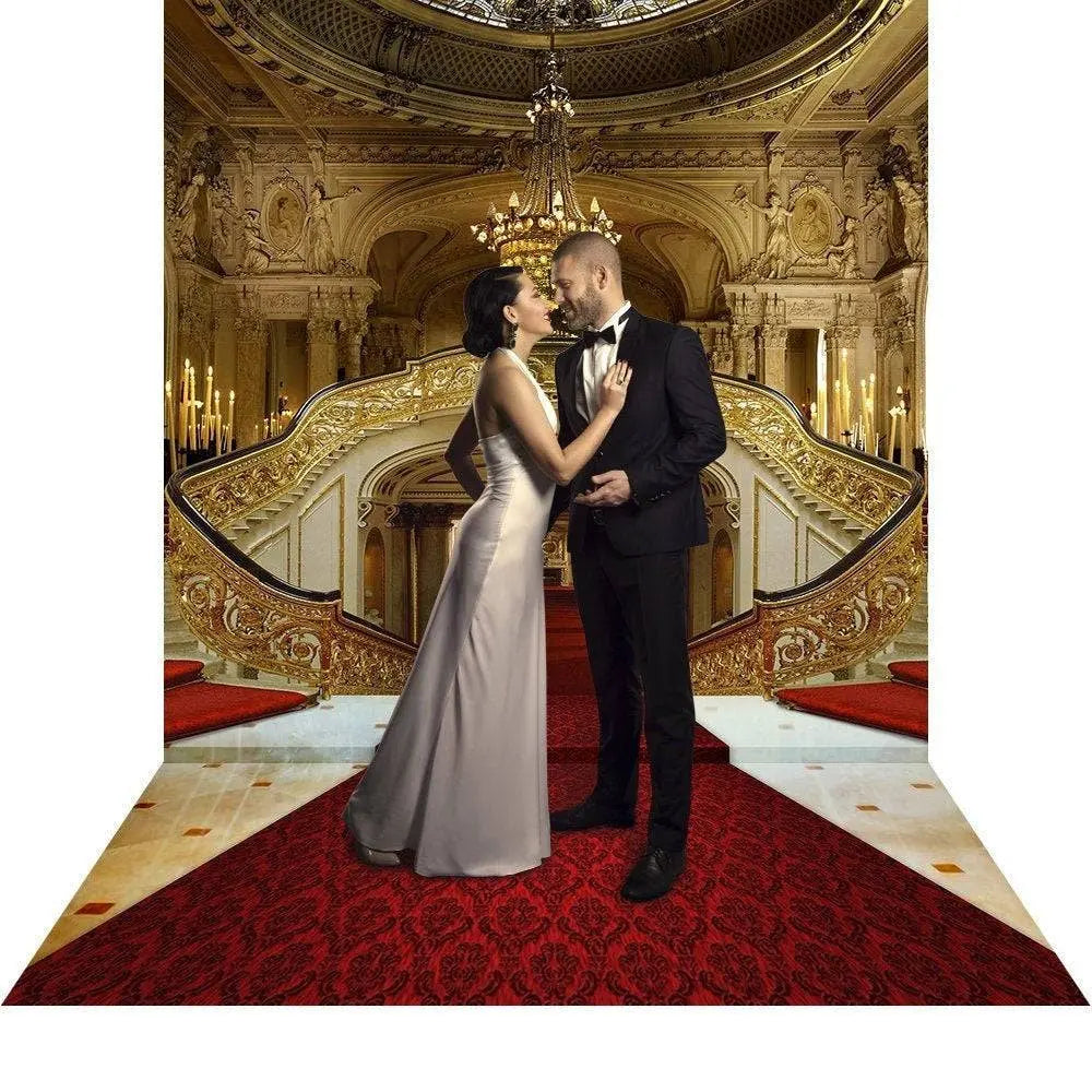 Red Carpet Double Staircase Photography Backdrop