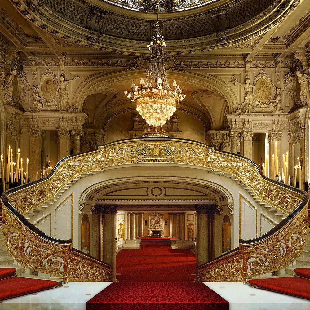 Red Carpet Double Staircase Photography Backdrop - Basic 10 x 8