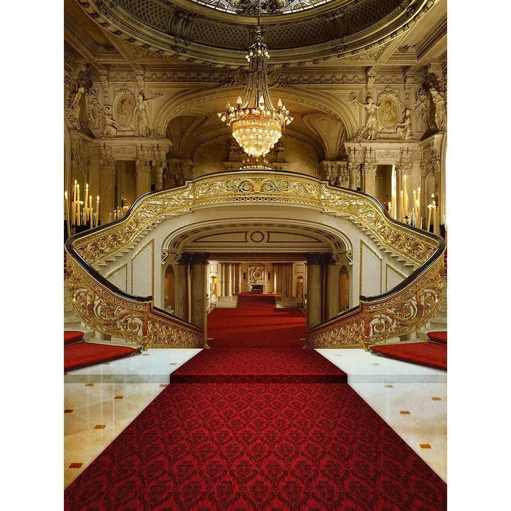 Red Carpet Double Staircase Photography Backdrop - Basic 8 x 10