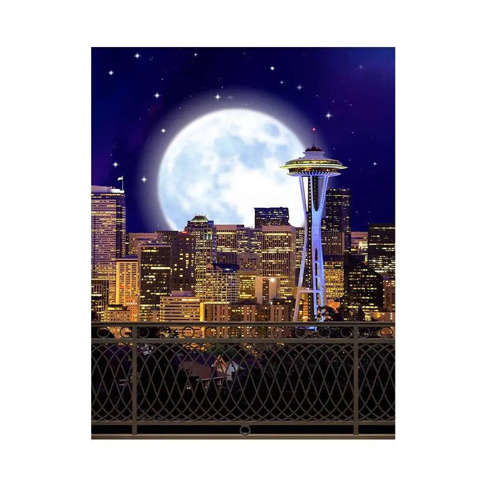 Seattle Skyline at Night Photo Backdrop - Basic 5.5  x 6.5