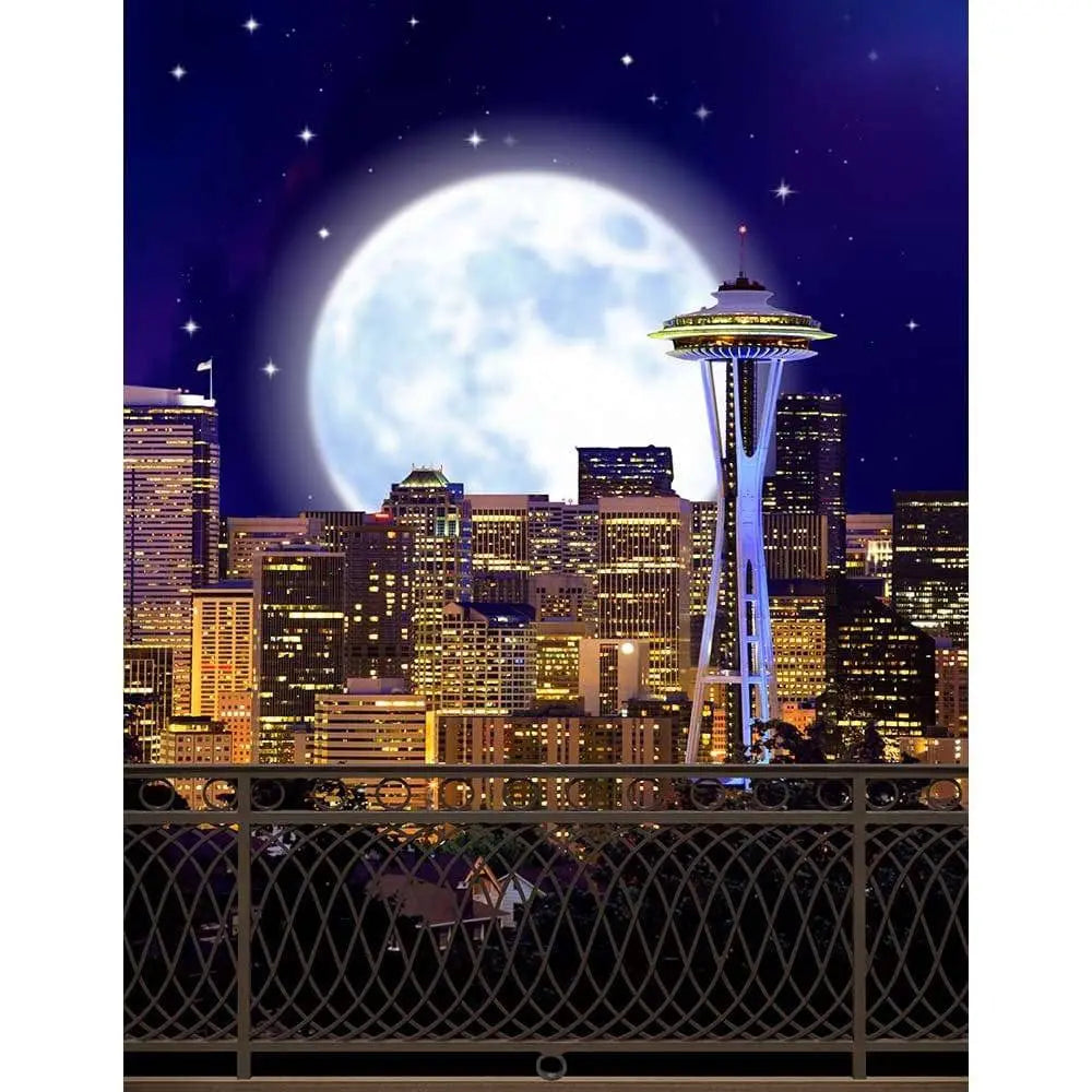 Seattle Skyline at Night Photo Backdrop - Basic 8  x 10