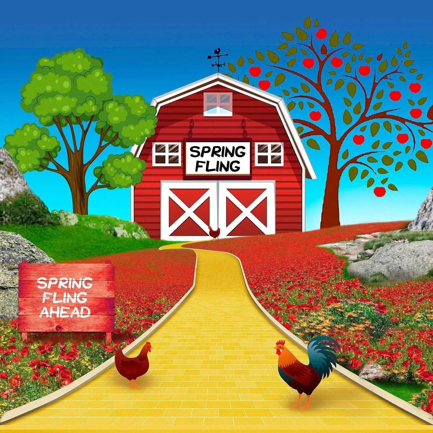 Spring Fling Red Barn Photo Backdrop - Basic 10  x 8