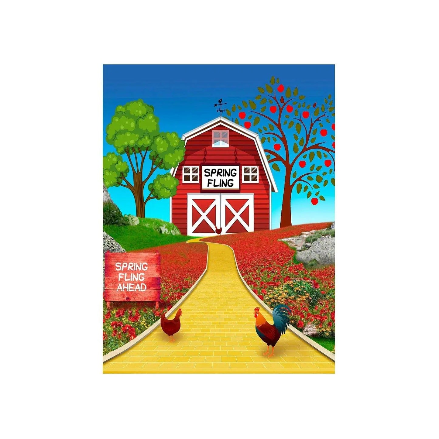 Spring Fling Red Barn Photo Backdrop - Basic 4.4  x 5