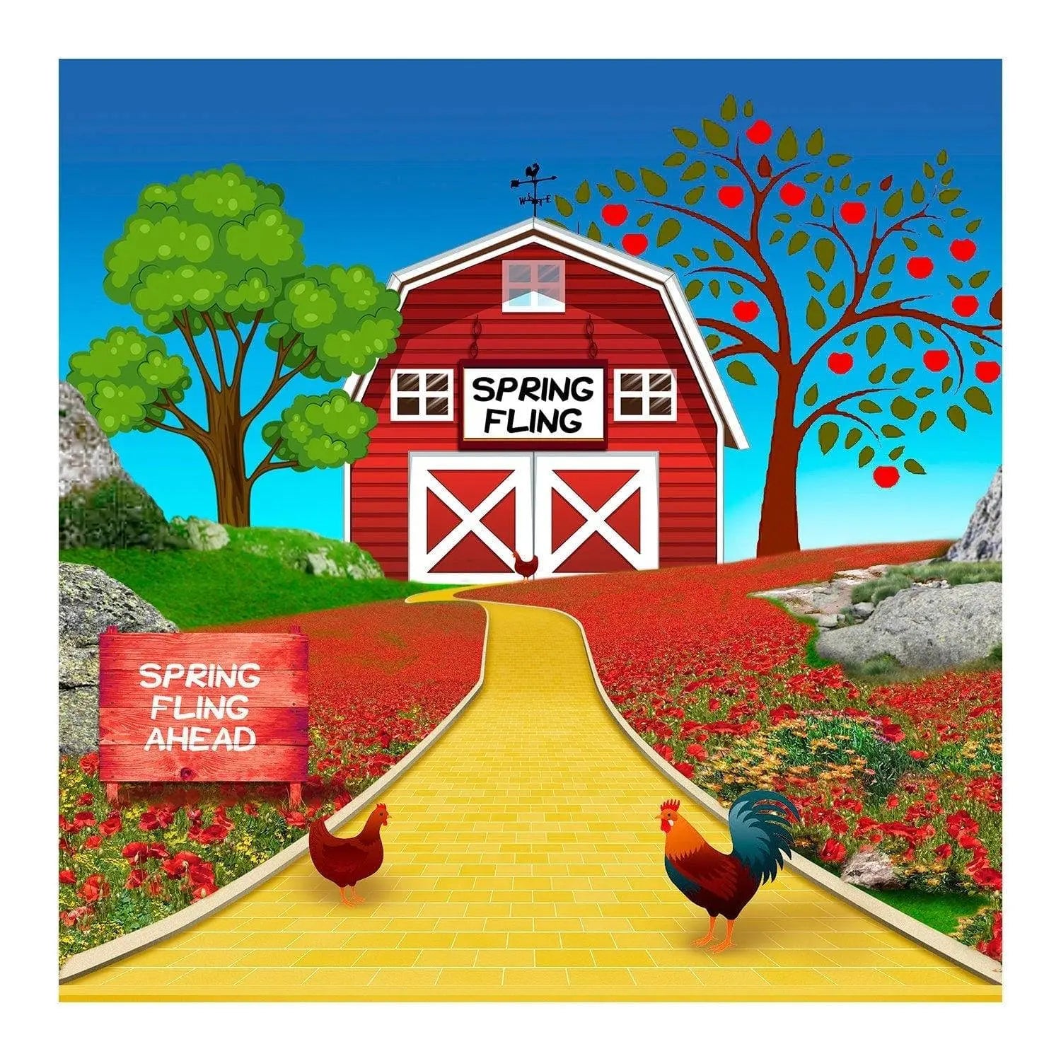 Spring Fling Red Barn Photo Backdrop - Basic 8  x 8