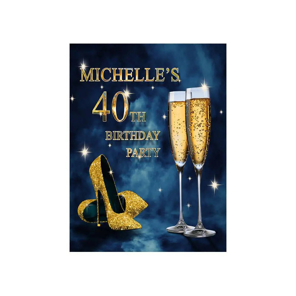 Stiletto Heels and Champagne Birthday Party Photo Backdrop
