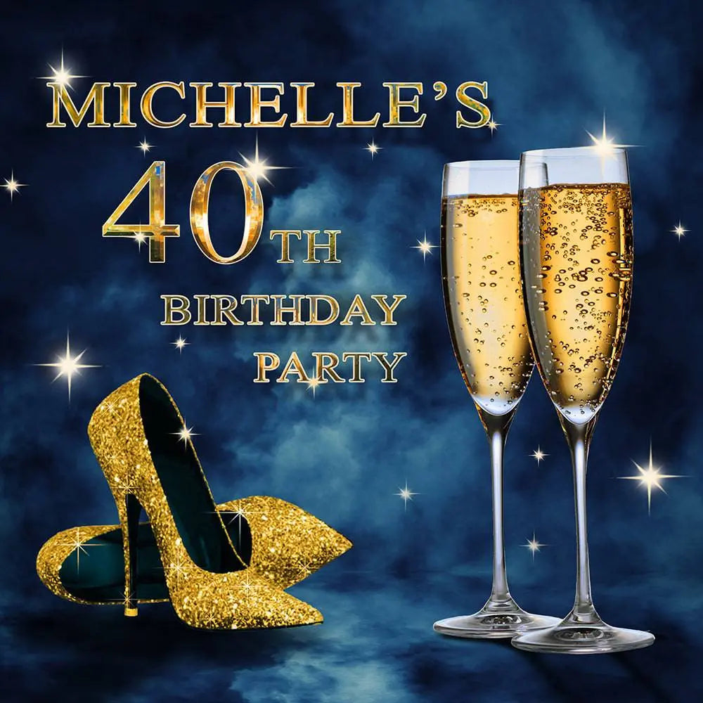 Stiletto Heels and Champagne Birthday Party Photo Backdrop
