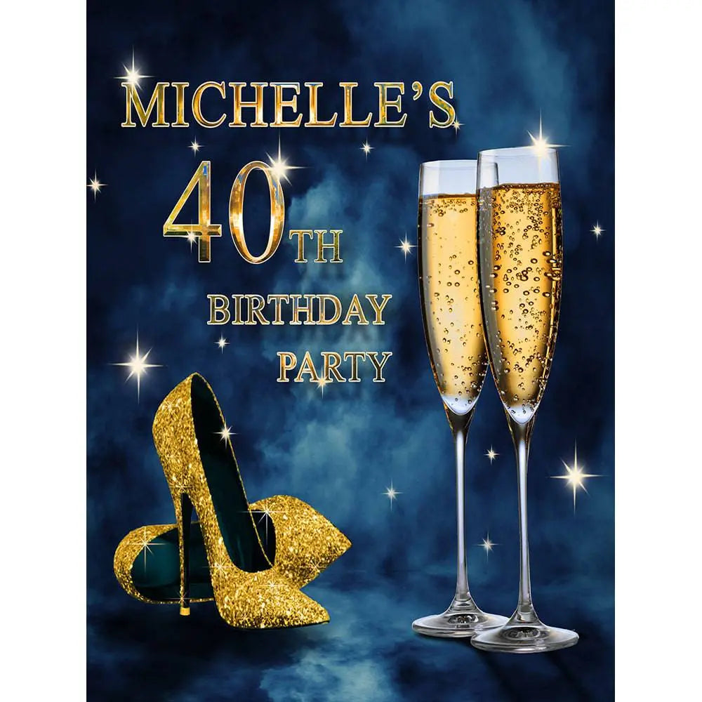 Stiletto Heels and Champagne Birthday Party Photo Backdrop