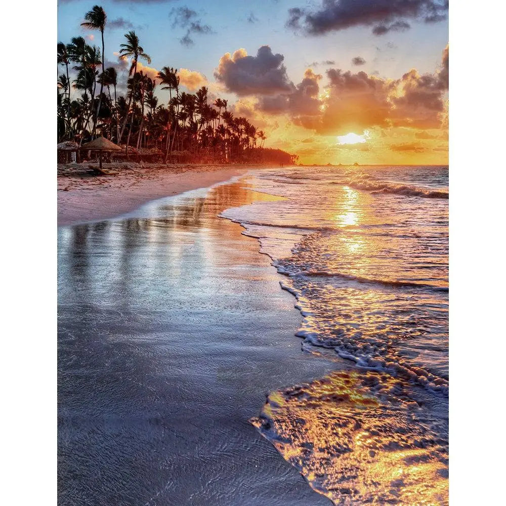 Sunset Beach Palm Trees Photo Backdrop - Basic 8 x 10