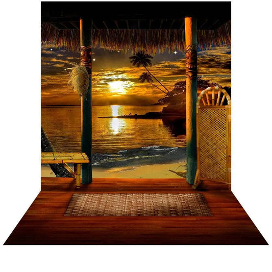 Tropical Beach Sunset Photo Backdrop - Basic 8  x 16