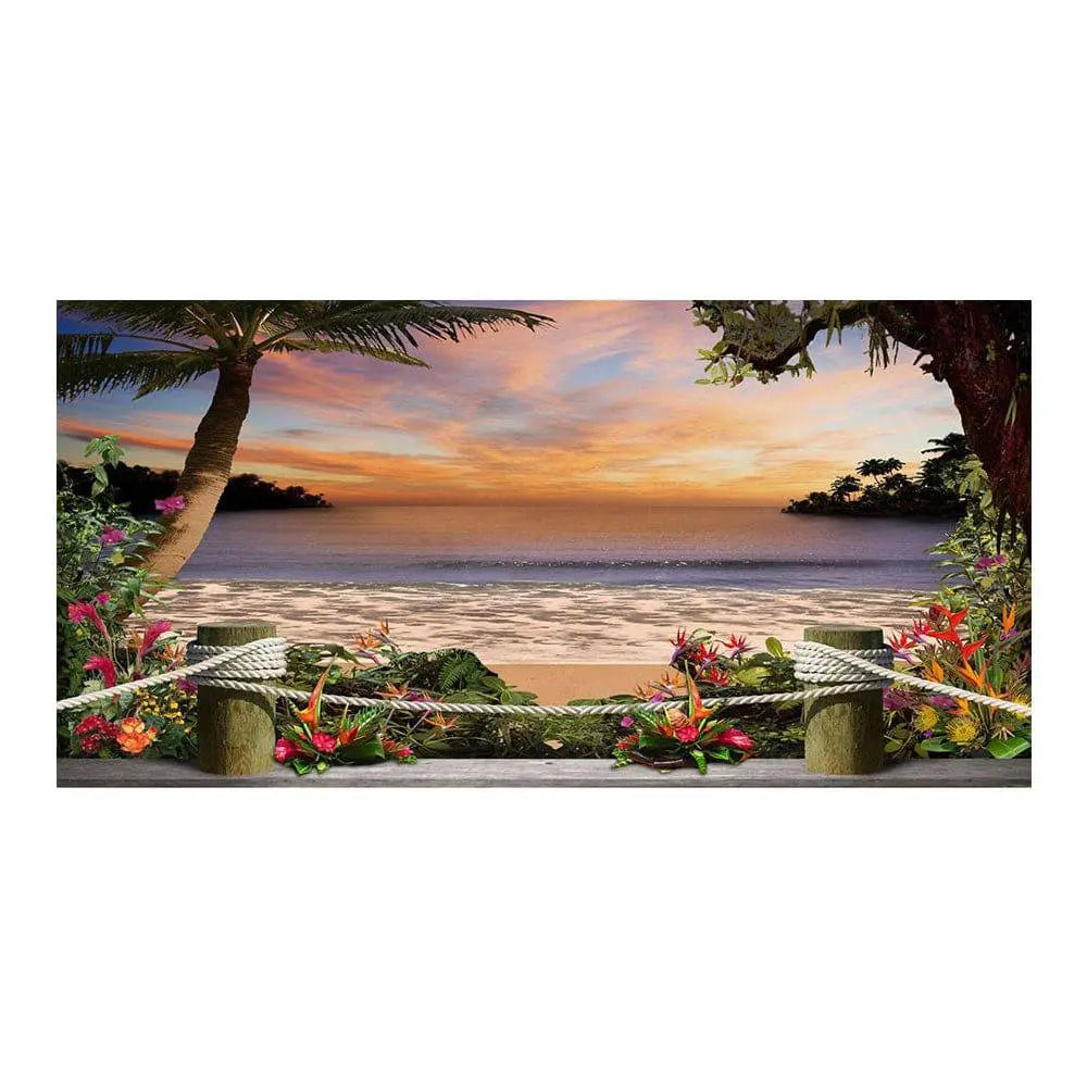 Tropical Flower Beach Photo Backdrop - Basic 16 x 8