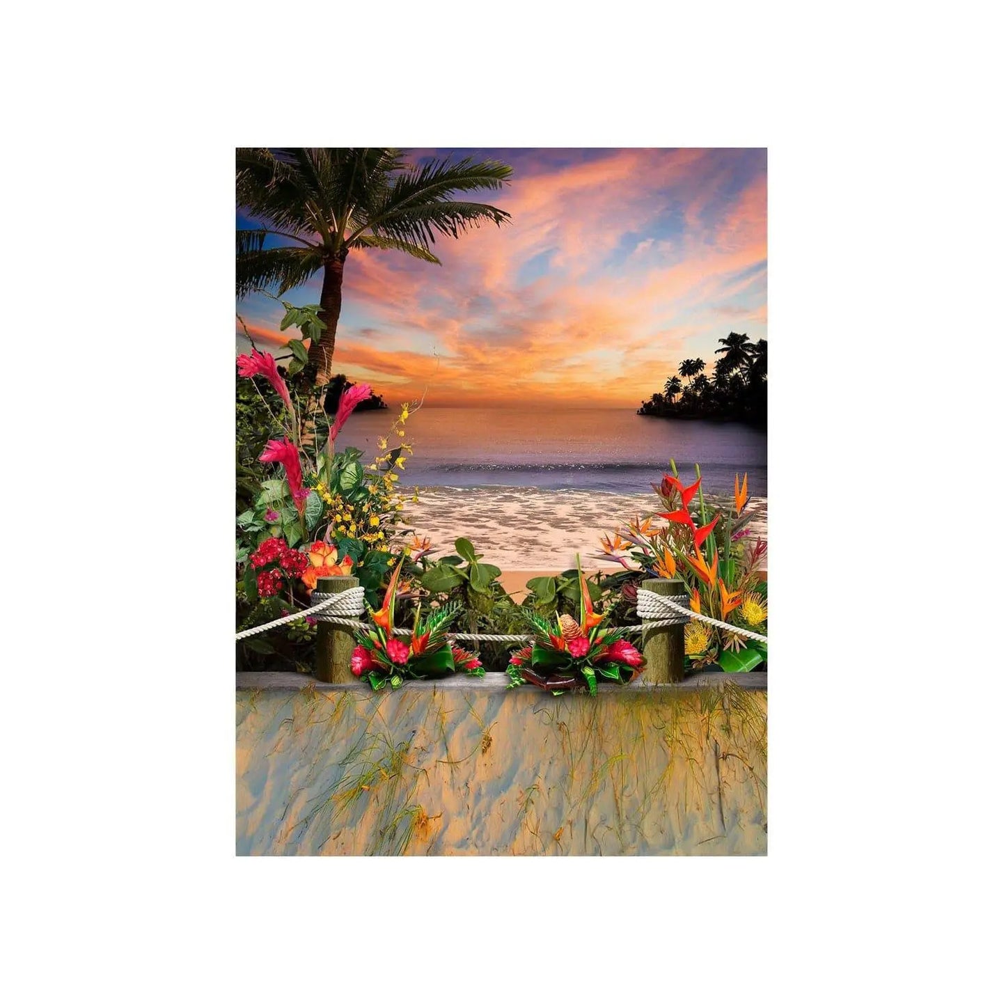 Tropical Flower Beach Photo Backdrop - Basic 4.4 x 5