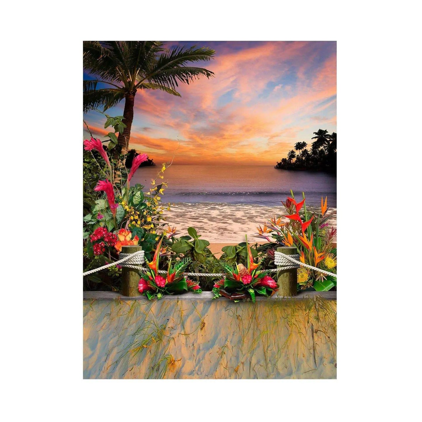Tropical Flower Beach Photo Backdrop - Basic 5.5 x 6.5