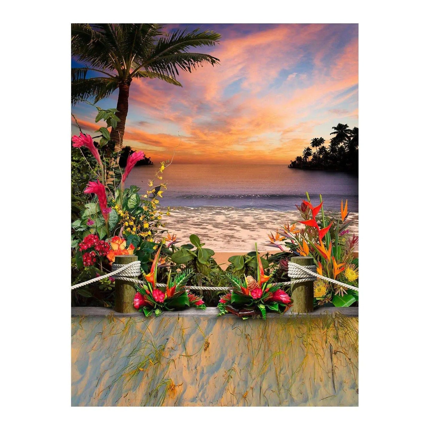 Tropical Flower Beach Photo Backdrop - Basic 6 x 8